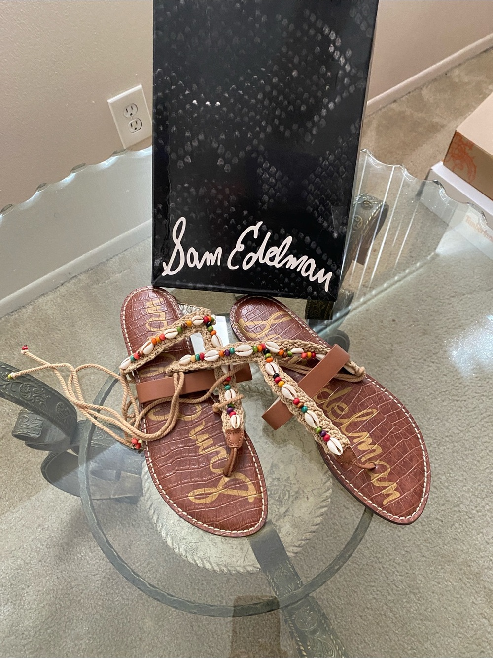 Sam Edelman Brown Braided Beaded Lace-Up Sandals